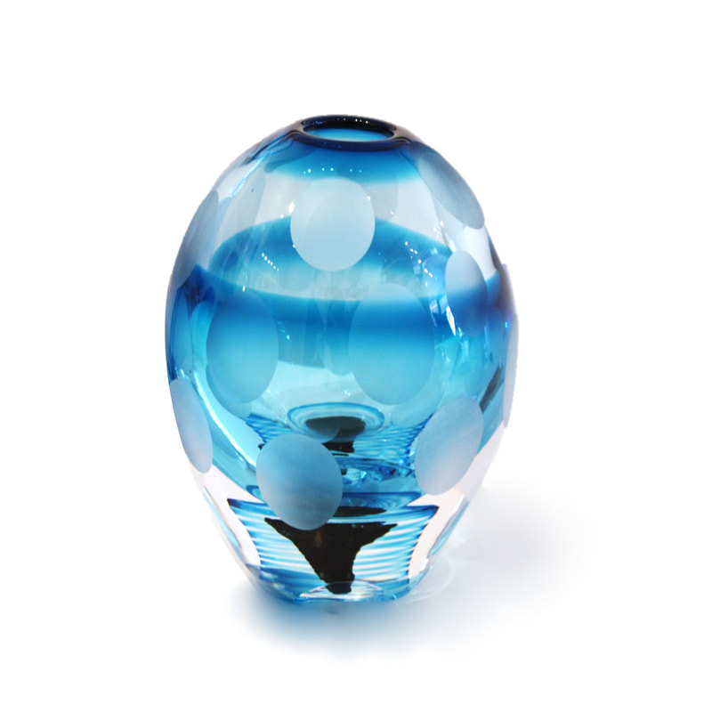 Jan Kocian, "Moon Rock Vase (With Etched Spots)- Blue", Hand Blown Glass, 190 H x 130 W, 2020, SOLD