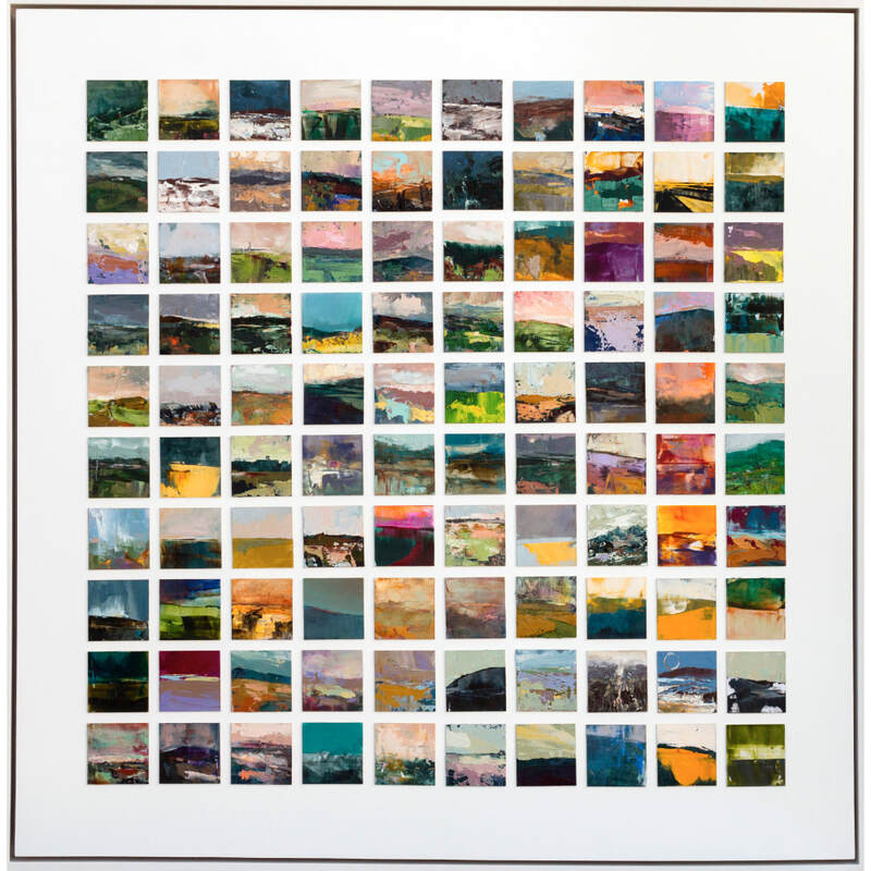 Jennie De Groot, "Landscape Assemblage
100 Individual Oil Paintings", Framed, 870 x 870mm, 2023