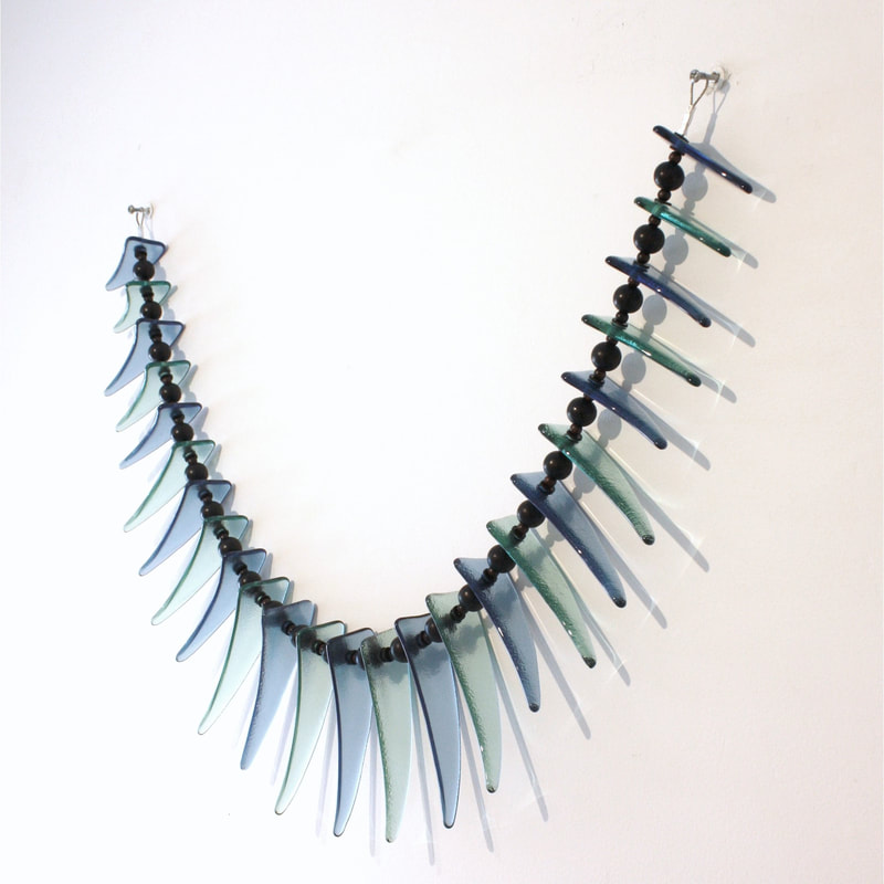 Jenny McLeod- "Blue- Two/Toned Tusk Wall Necklace", Glass and Resin Beads, 600mm width, 2021