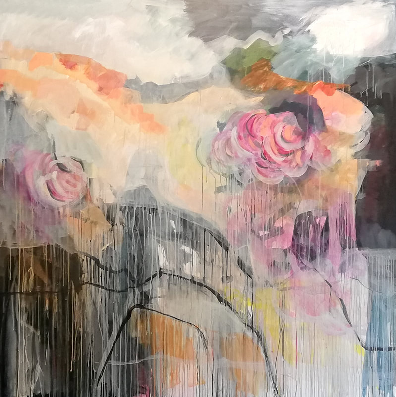 Jody Hope Gibbons- "Single Rose", Mixed Media on Canvas, 2000 x 2000mm, 2022