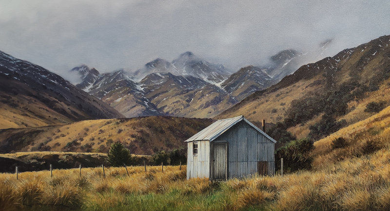 John Toomer- "Musterers Hut -Upper Shotover", Oil on Canvas, Framed, 2021, SOLD