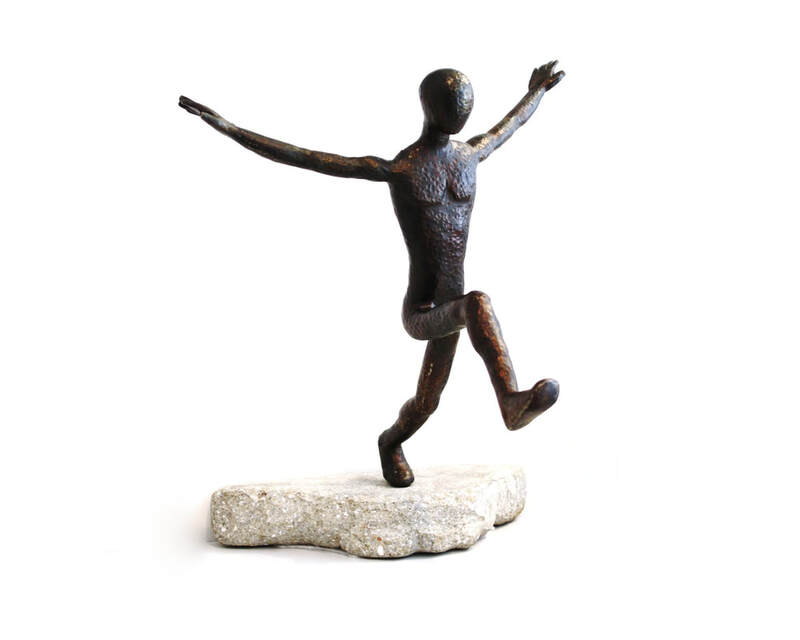 John Wolter, "Leap of Faith", Blackened Steel and Brazed Details with a polished wax finish, Concrete Outcrop, Wall Sculpture, 2019, SOLD