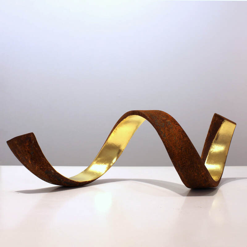 Julie Moselen, "Helix", Corten Steel and 23ct Gold, 600 x 220 x 200mm, 2023