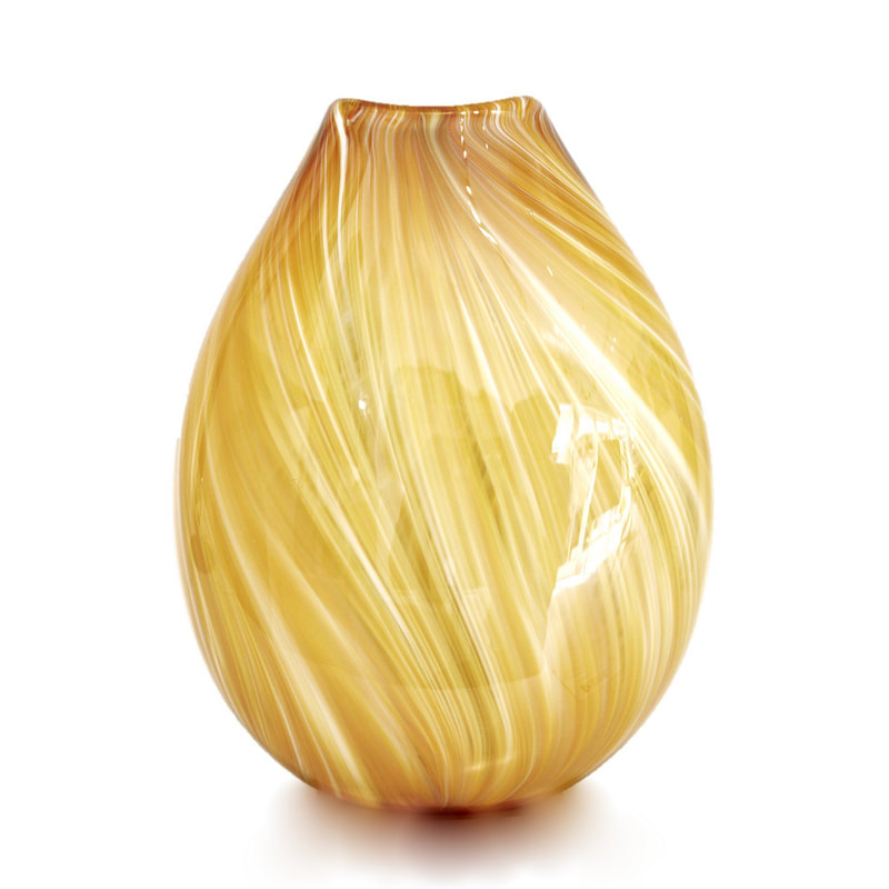 Justin Culina, "Gold Feather Flat Vase", Hand Blown Glass, 250mm height, 2020
