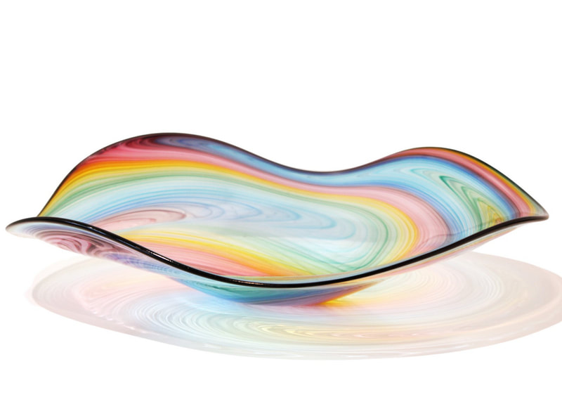 Justin Culina- "Rainbow Bowl", Hand Blown Glass, 480 Diameter x 130mm Height, 2021