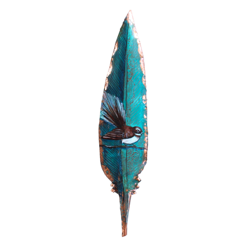 Justine Hawksworth, "Copper Feather, Fantail", Acrylic on Copper Feather, Wall Sculpture, 290 H x 70mm W, 2023