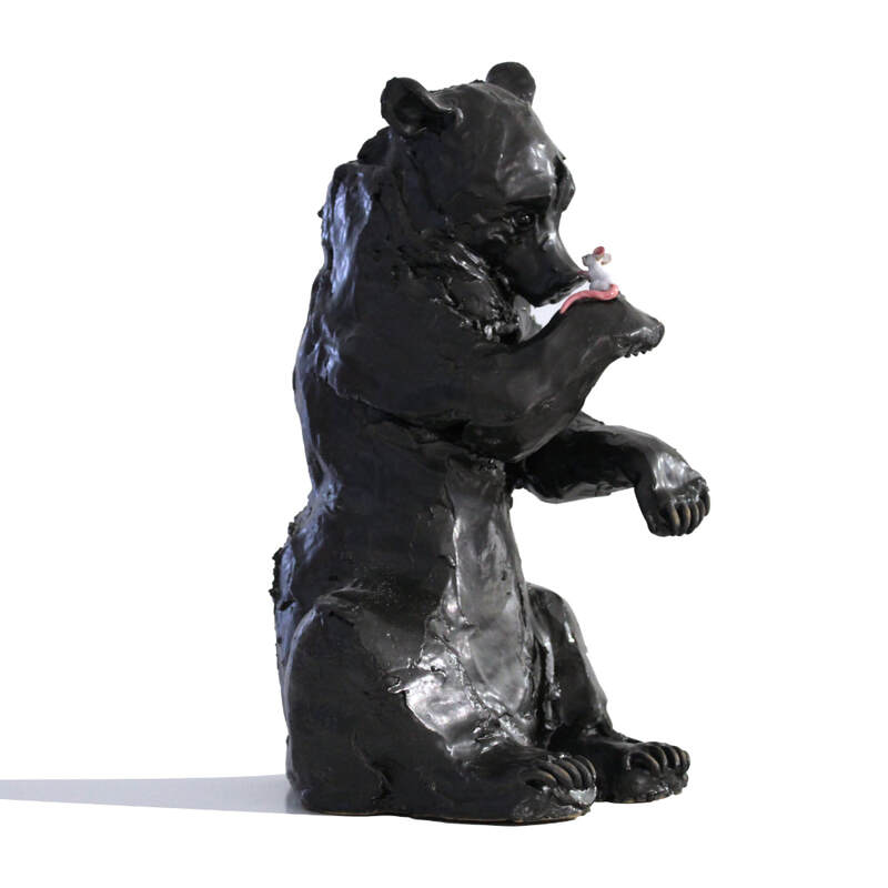 Kylie Matheson, "Bear and Mouse - The Day We Meet", Hand Built Ceramic Sculpture, 380 H x 180 W x 200mm D, 2024