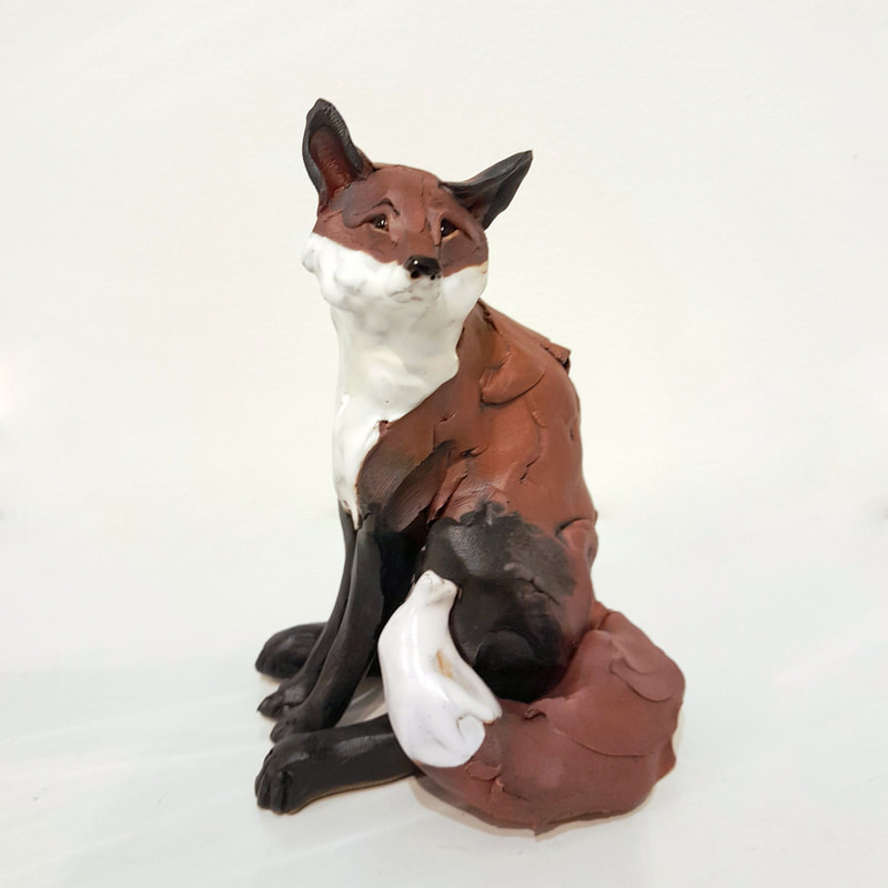 Kylie Matheson- "Bite-Sized Fox (Sitting)", Ceramic Sculpture, 120 H x 100 W x 100mm D, 2023, SOLD