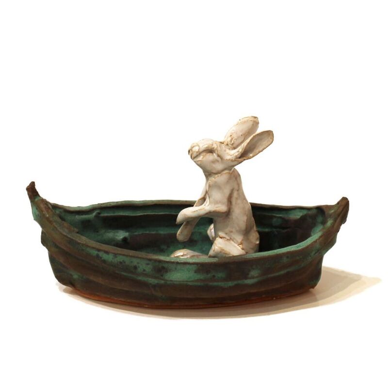 Kylie Matheson, "Drifter (Green Boat)", Ceramic Sculpture, 90 x 180 x 80mm, 2023
