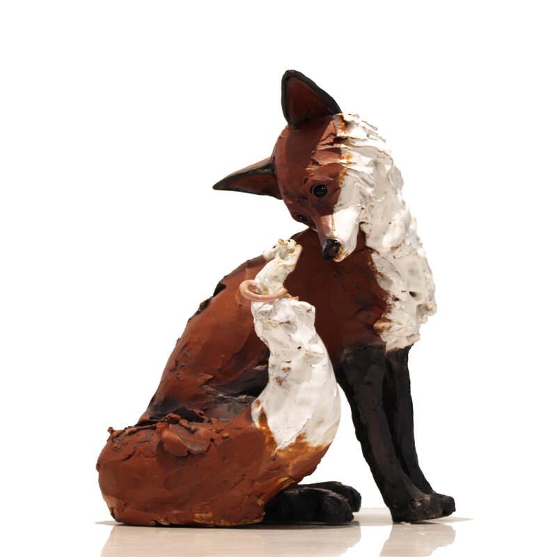 Kylie Matheson,"Fox and Mouse", Ceramic Sculpture, 360 H x 200 W x 180mm D, 2024