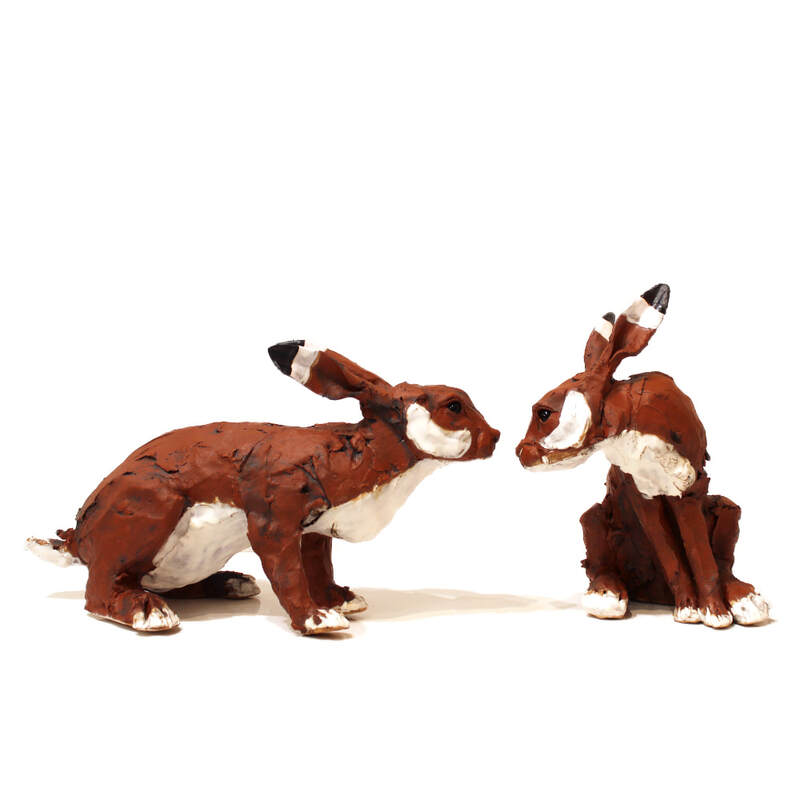 Kylie Matheson, "Hare and Hare", Ceramic Sculpture, 260 x 620 x 220mm, 2023