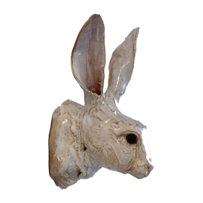 Kylie Matheson, "Wall Rabbit Head", Hand Built Ceramic Sculpture, 170 H x 110 W x 100mm D, 2024
