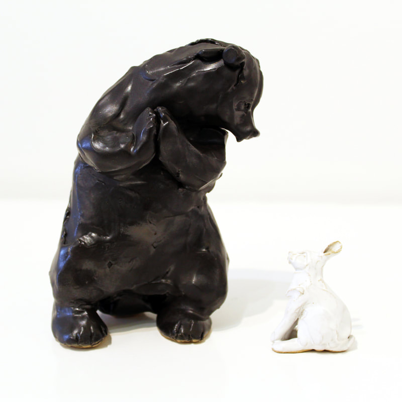 "Bear and Rabbit", Ceramic Sculpture, 170 x 150 x 80mm, 2023
