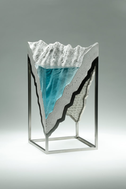 ​Ben Young, Land Bridge, Laminated float glass, cast concrete & stainless steel frame, 430 H x 220 W x 220mm D, 2021