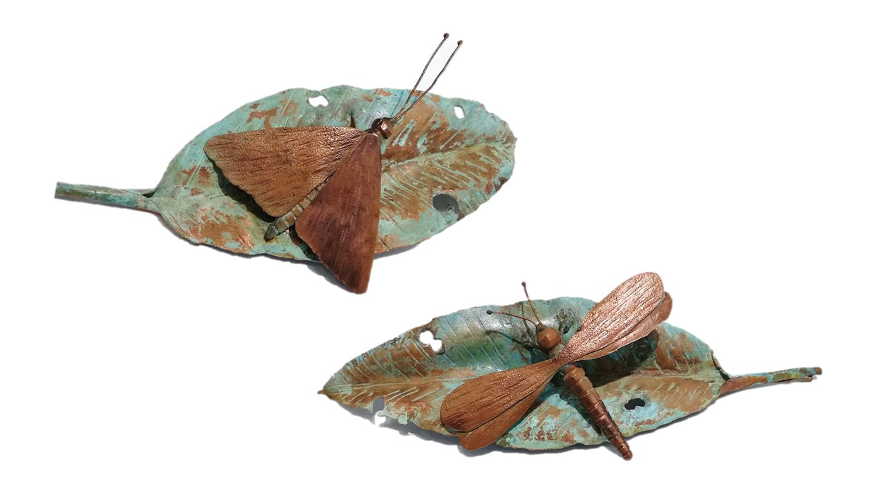 Rudi Buchanan-Strewe, "Insect on Leaf", Hand Beaten Copper, 22cm long, Wall Hang, 2022
