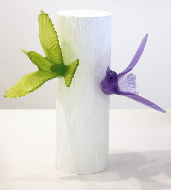 Lukeke Design | Glass Bird Display on Timber Plinth