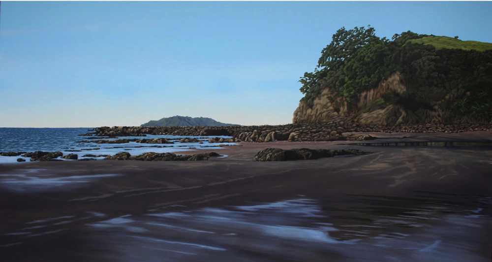 Maria Napier, "Low Tide Reflections, Omaha Beach", Acrylic on Canvas, 1200 x 650mm, 2023