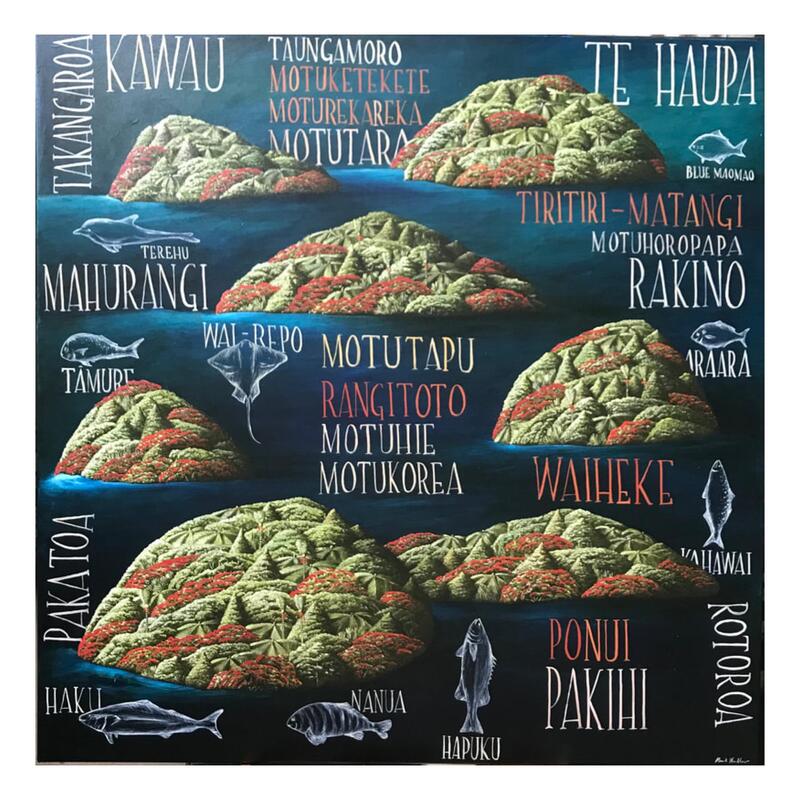 Mark Wooller, "Islands of Hauraki Gulf", Oil on Canvas, 1000 x 1000mm, 2022