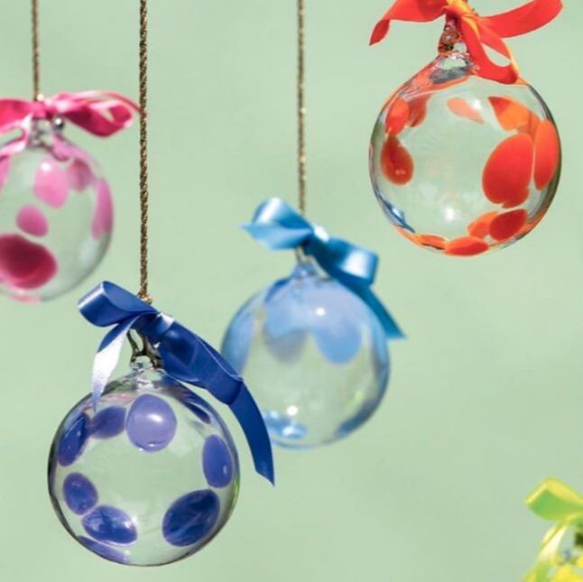 Matt Hall, "Christmas Decorations" Hand Blown Glass, Ribbon and Hanger, 85mm Diameter, Various Colours Available