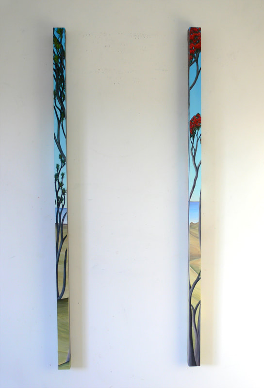 Michael Moore-  “Glenburn Ti Kouka and Coastal Pohutukawa", Sliver Series, Acrylic on Canvas on Cedar, 50 x 50 x 1500 mm each, SOLD