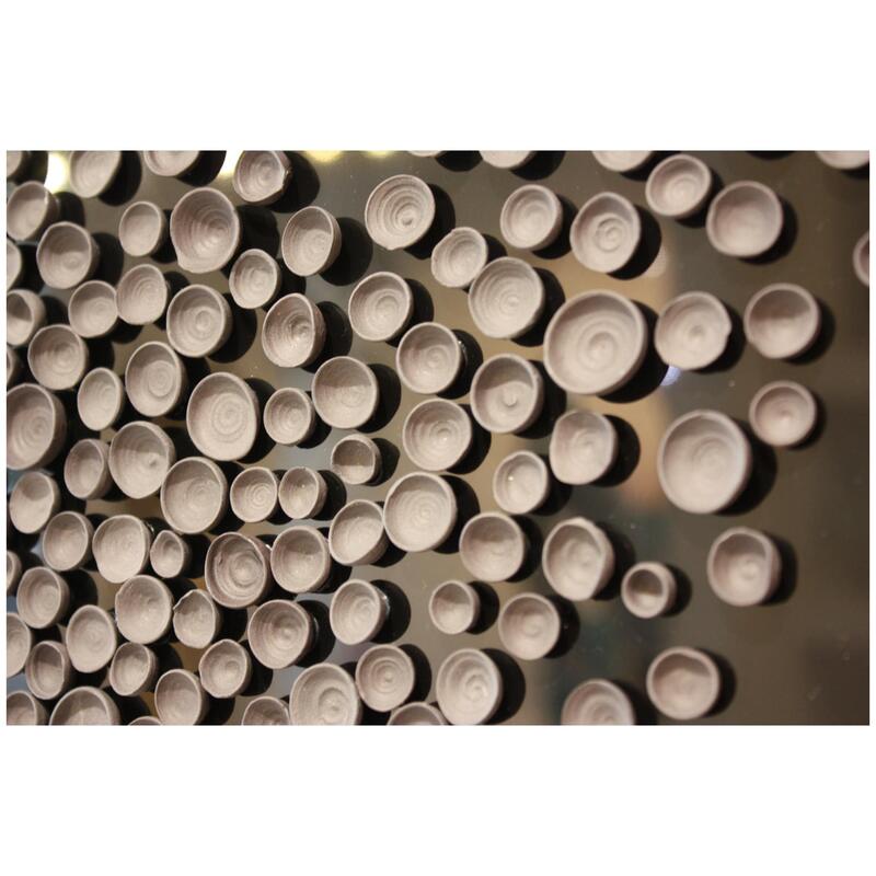 Nadine Spalter "Echo (Detail)", Approx 1000 individually hand-thrown and glazed porcelain vessels mounted on aluminium composite board- Framed, 1040 x 1040mm, 2021,