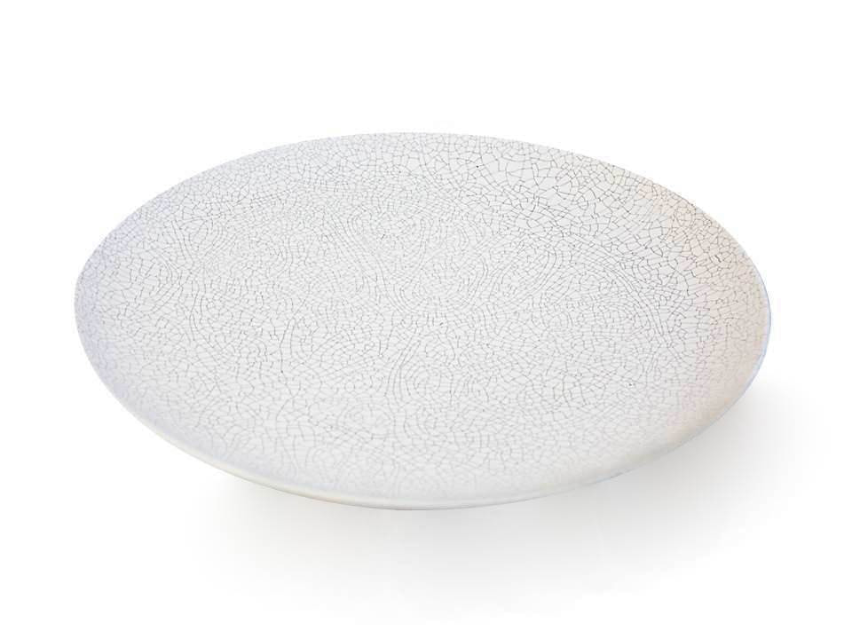 Peter Collis, "Large Crackle Plate", Hand Thrown Ceramic with Ink, 46cm Diameter, 2018