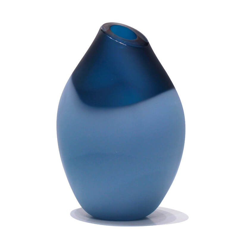 Philip Stokes, "Hot Pocket - Dark Blue", Hand Blown Glass, Etched Finish, 210mm Height, 2024