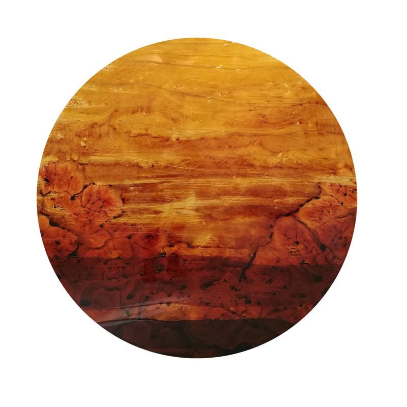 Rae West- "Dreamlands", Resin and Gold Leaf on Board, 1100mm Diameter, 2021, SOLD