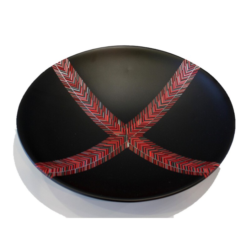 Kahu Design- "Medium Raranga Bowl", White and Red Weave Cross, 360mm Diameter, 2021