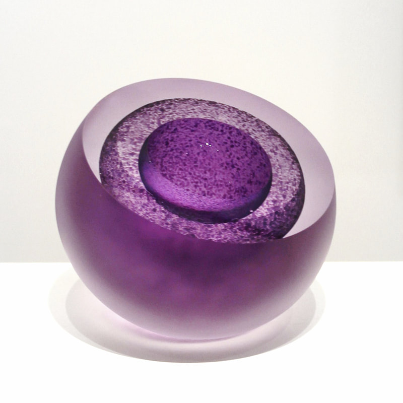 Rebecca Heap, "Mauve Geode", Hand Blown Glass, 120mm Diameter, 2023