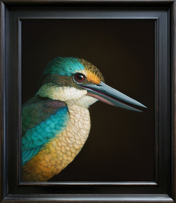 Rieko Woodford-Robinson, "Kōtare (Kingfisher)", Oil on Canvas, Framed, Artwork Size: 60 x 50cm, 2022, SOLD