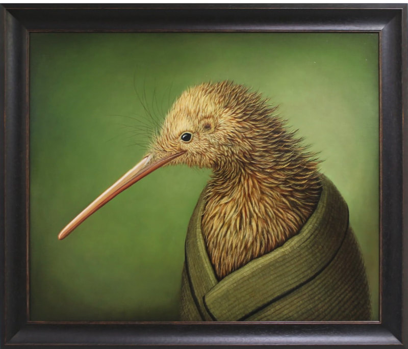Rieko Woodford-Robinson, "Ngutu roa (Kiwi)", Oil on Canvas, Framed, Artwork Size 1000 x 800mm, 2023, SOLD