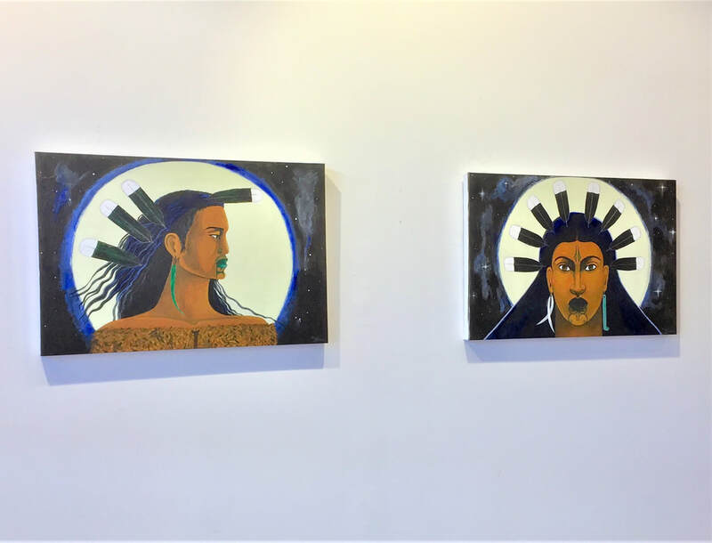 Robyn Kahukiwa Artworks In Situ, Upoko Tapu (Left), Mareikura (Right), Exhibition- Upoko Tapu Sacred Head, 2017