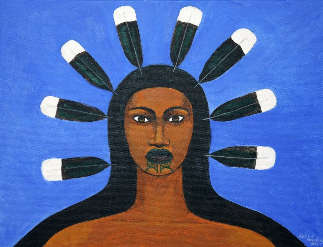 Robyn Kahukiwa, "Nga Huia", Tapu Head series, Acrylic on canvas, 300 x 400mm, 2017