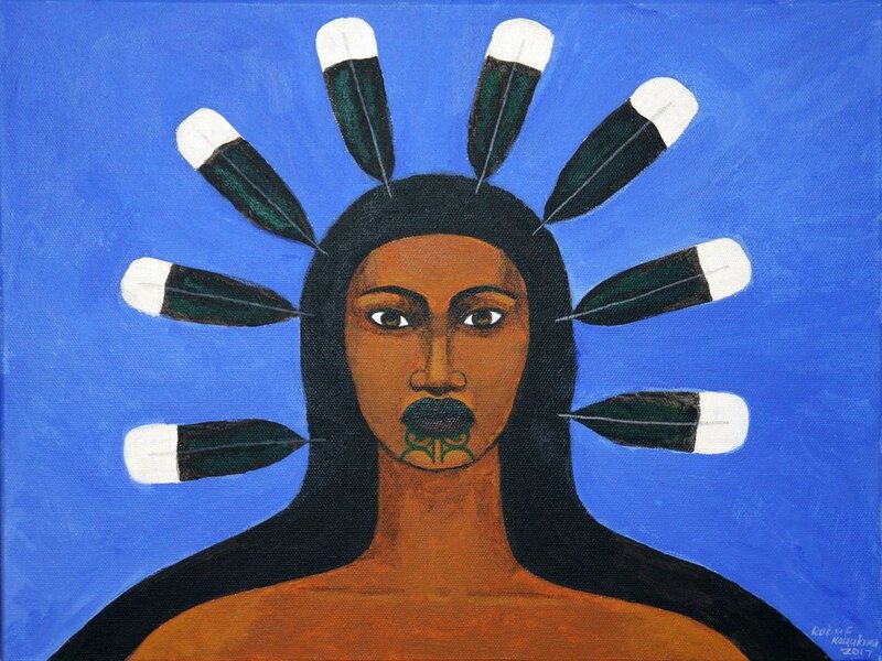 Robyn Kahukiwa, "Nga Huia", Tapu Head Series, Acrylic on Canvas, 30 x 40cm, 2017