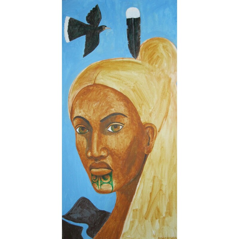 "Wahine Toa II", Acrylic on Canvas, 760 x 380mm, 2021, SOLD