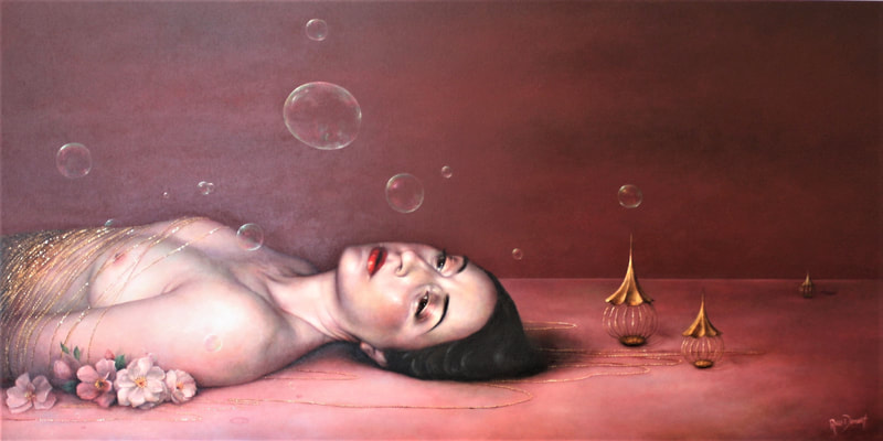 Rozi Demant- "Bubbles and Cages", Acrylic with Metallic Details on Canvas, 500 x 1000mm, 2022,
