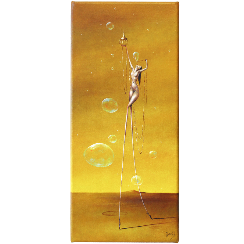 Rozi Demant, "Cages and Bubbles", Acrylic on Canvas, 130 x 300mm, 2023