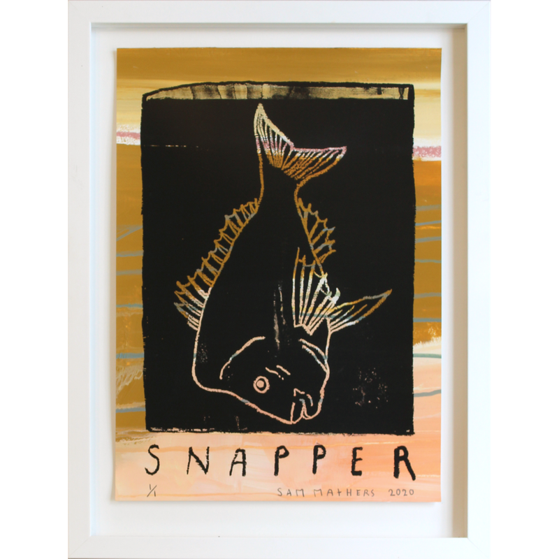 Sam Mathers, "Snapper", Hand-Painted Screenprint, edition 1/1, 500 x 360mm (framed), 2023