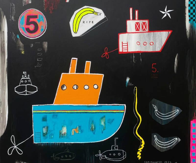 Sam Mathers- "Trouble at Sea", Mixed Media on Canvas, 1800 x 1500mm, 2021