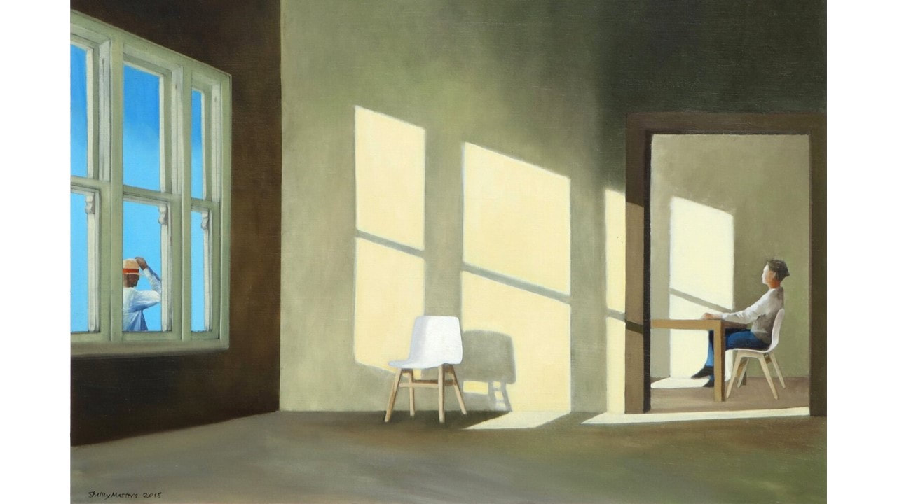 Shelley Masters- "Meeting rooms", Oil on Canvas, 490 x 700mm