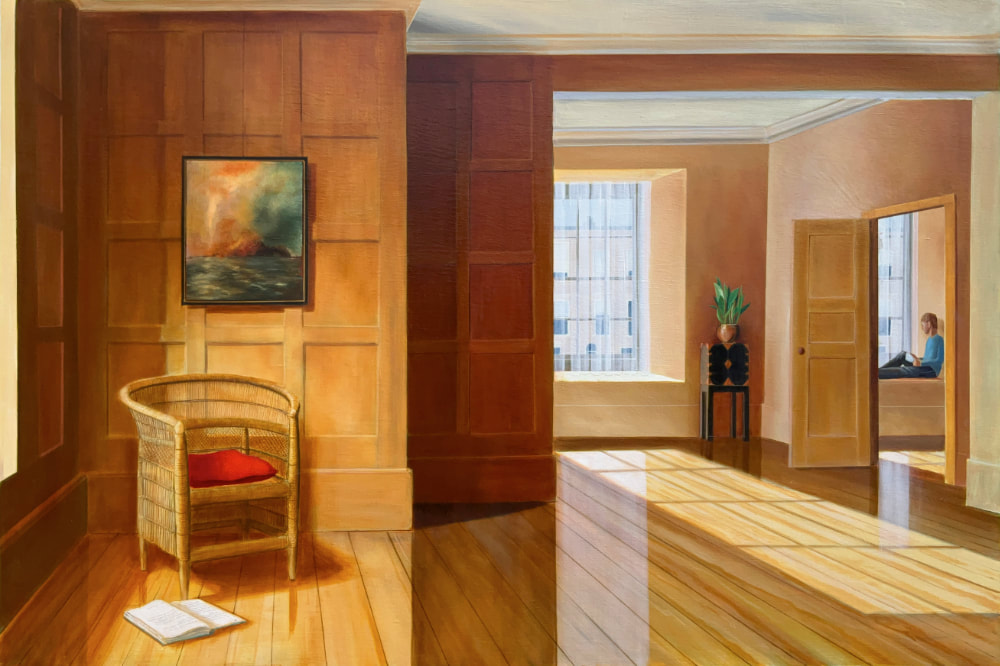 Shelley Masters, "Window Seat", Oil on Linen, 600 x 900mm, 2023