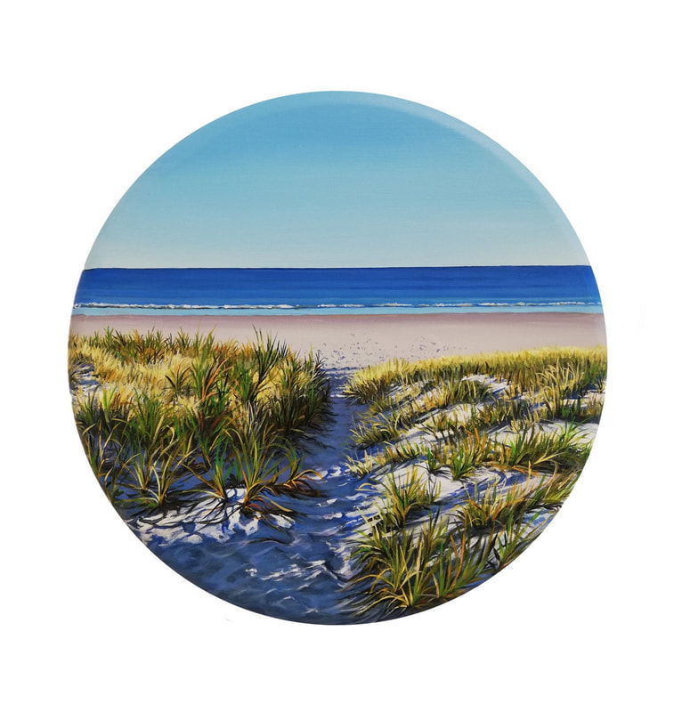Shirley Cresswell, "Lazy Days", Acrylic on Canvas, 500mm Diameter, SOLD