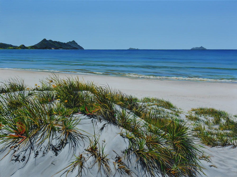 Shirley Cresswell- "Ruakaka Sands", Acrylic on Canvas, 760 x 1000mm, 2021