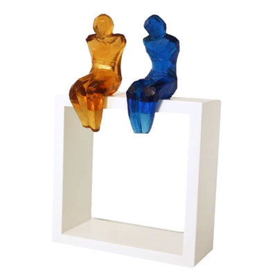 Di Tocker- "Shelfies", Cast Glass on Wooden Square Plinth, Optional Wall Mounting of box, or plinth display, 330 H x 210 W x 110mm D