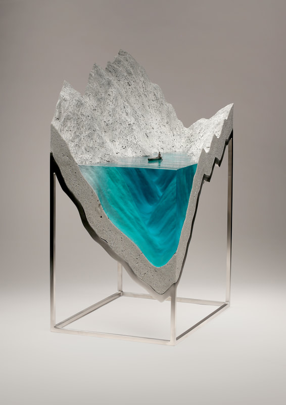 Ben Young, "Still Water", Laminated float glass, cast concrete and cast bronze and stainless steel base, W 400 x H 620 x D 300mm, 2018, SOLD
