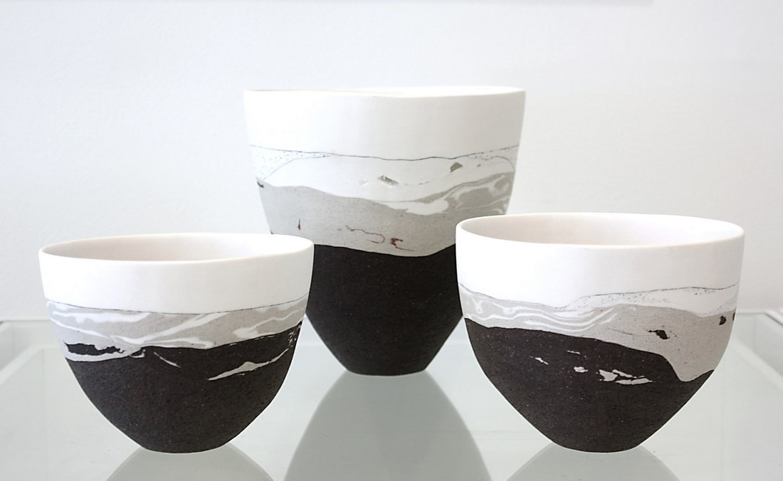 Sue scobie- "Glacier Series", Pinched and Coiled Porcelain and Stoneware Vessels in Situ