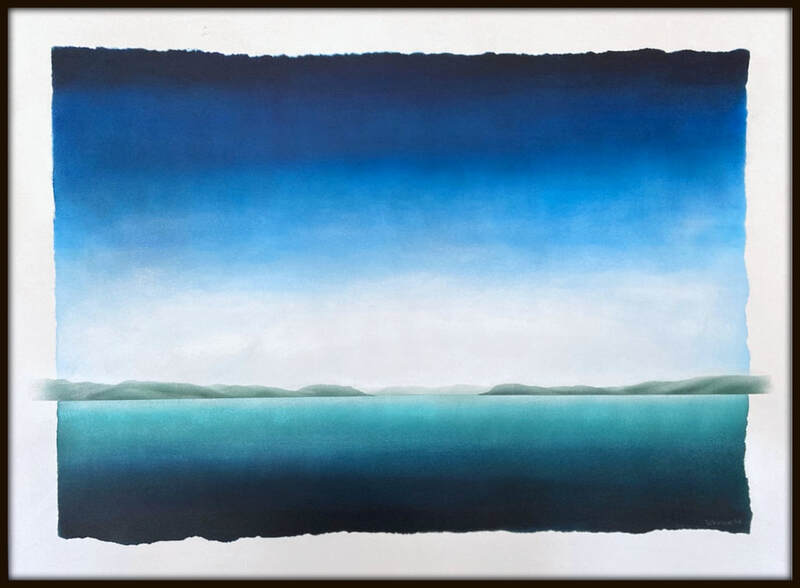 Terry Prince, "Blue Landscape", Acrylic on Canvas, Black Tray Frame, 1050 x 800mm, SOLD