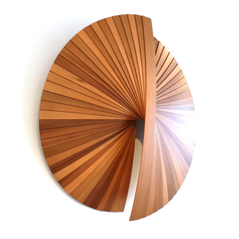 Jamie Adamson, "Unfolding (Fan)", Steam Bent Timber, 940mm Diameter, Relief off wall, 200mm, 2021
