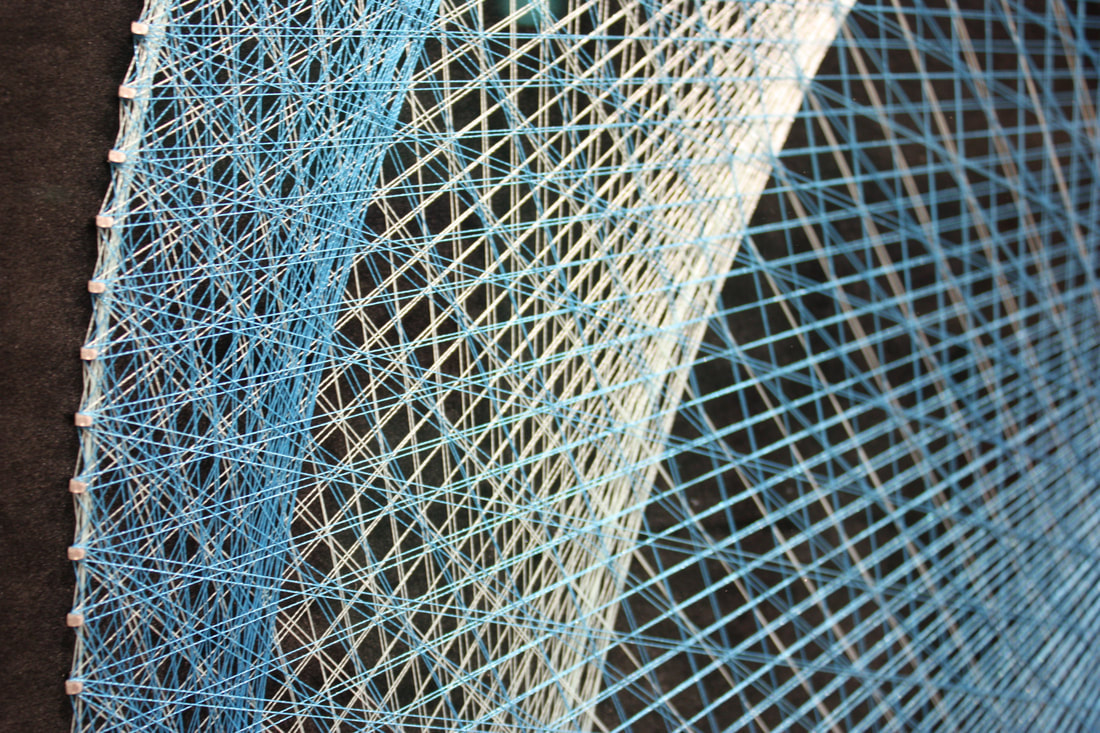 Bruce Stilwell- [Detail]: "Blue Vortex",  Pinned Fibres on Velvet Board, 1050mm Diameter